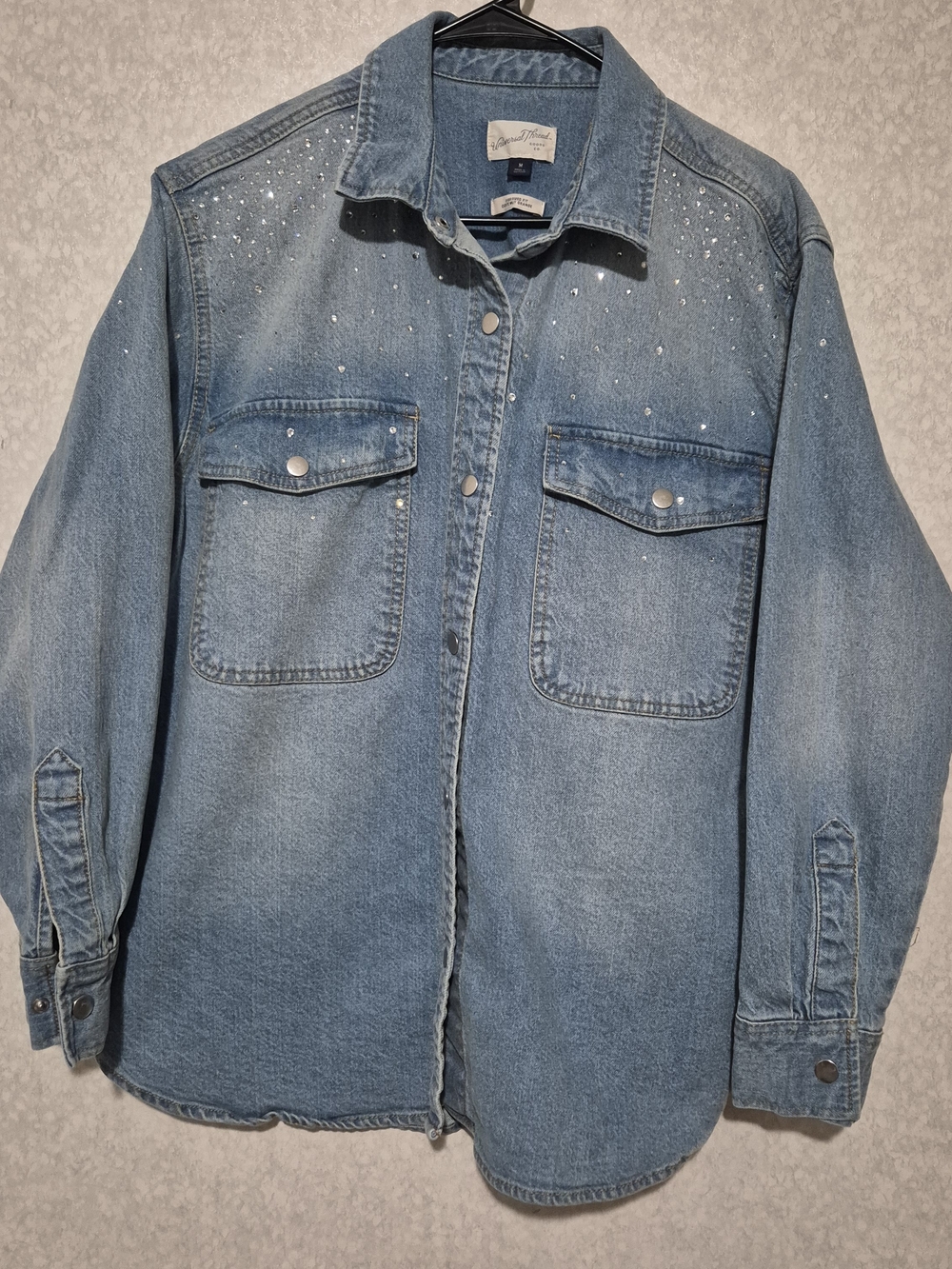 Universal Thread Light Blue Denim Jacket with Rhinestone Accents-Size:M